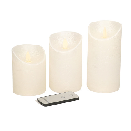 Round candle tray silver made of plastic D27 cm with 3 pearl white LED candles 10/12.5/15 cm
