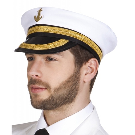 Carnaval ship captain hat in size 58 cm - with mirror sunglasses - white - for men/woman