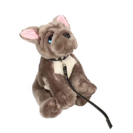 Keel Toys plush grey/whiteFrench Bulldog with leash dog cuddle toy 30 cm