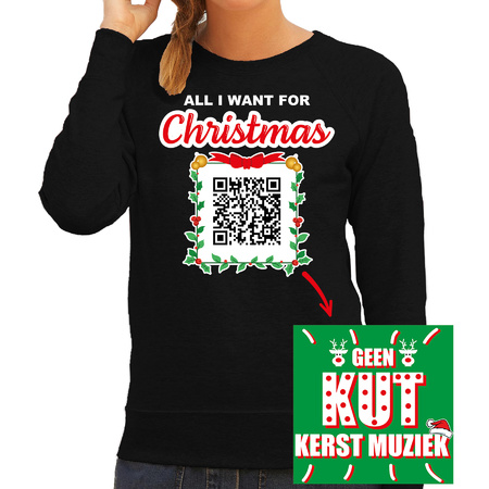 Christmas sweater QR code Geen Kut kerst muziek black for women