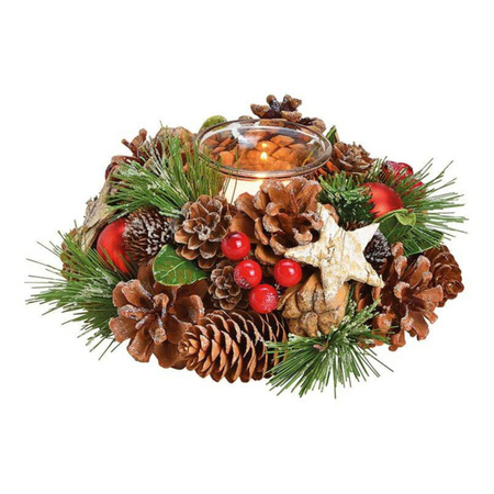 Christmas table piece/ decoration wreath with candle holder 17 cm