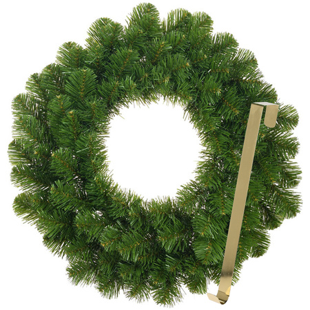 Kerstkrans 45 cm - groen - met gouden hanger/ophanghaak - kerstversiering