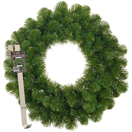 Kerstkrans 45 cm - groen - met messing zilveren hanger/ophanghaak - kerstversiering