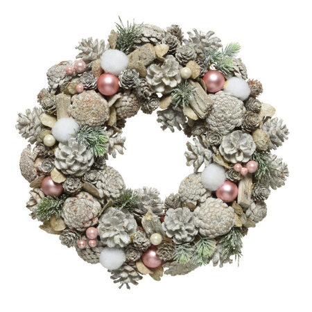 Christmas wreath white wash with snow and decoration 34 cm