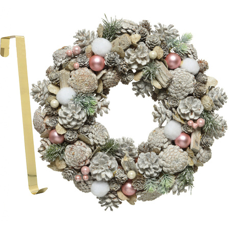 Christmas wreath decorated 34 cm plastic incl. door hanger
