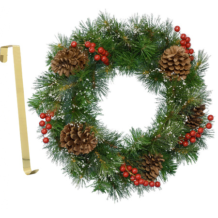 Christmas wreath decorated 50 cm plastic incl. door hanger