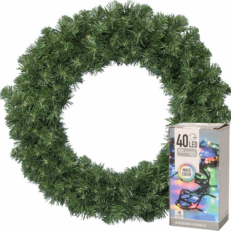 Christmas wreath green 60 cm incl. lights coloured 4m