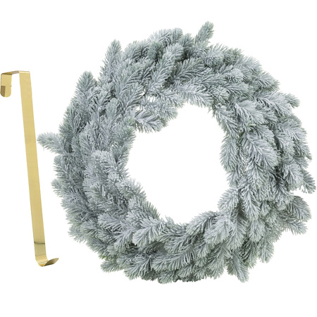 Christmas wreath green with snow 36 cm plastic incl. door hanger