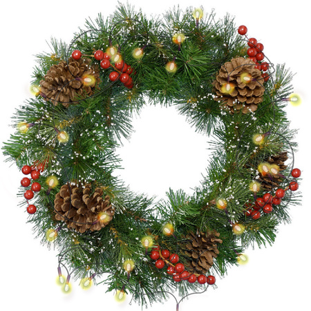 Christmas wreath with  decoration and snow 40 cm incl. lights warm white 4m