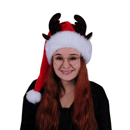 Santa hat with reindeer horns and ears for adults
