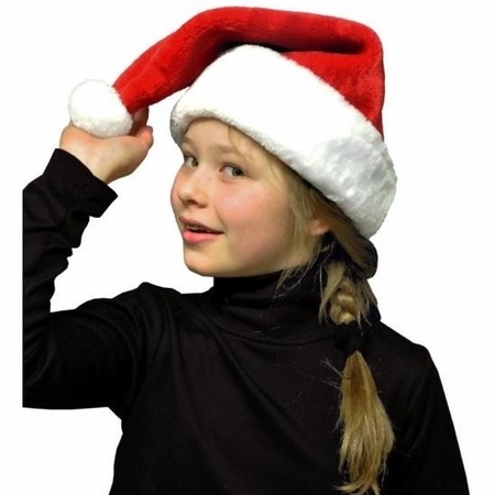 Kerstmuts - voor kinderen - rood - polyester - kerstaccessoires