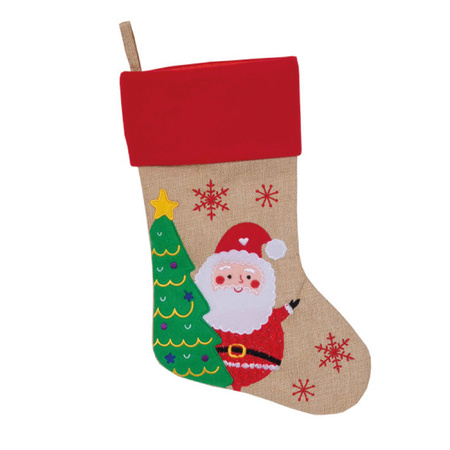 Christmas stocking beige/red with print 46 cm