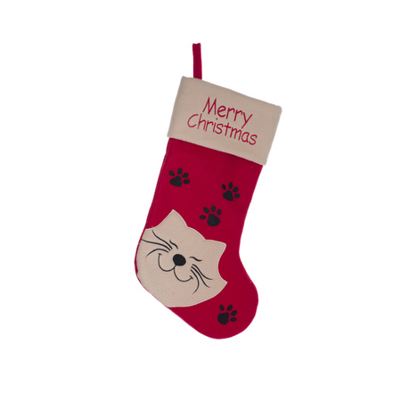 Kerstsok rood voor de kat/poes 19 cm kerstversiering/kerstdecoratie voor huisdieren