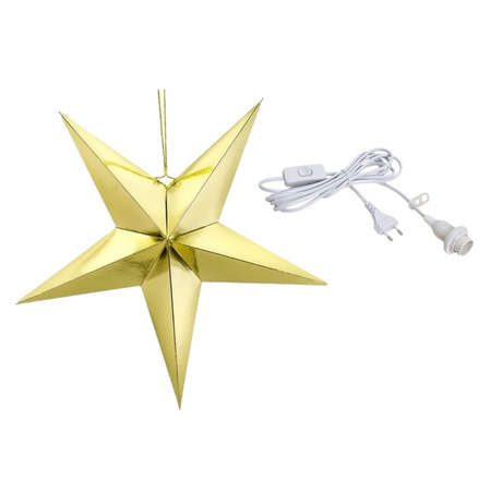 Gold star 70 cm Christmas decoration with lighting cable