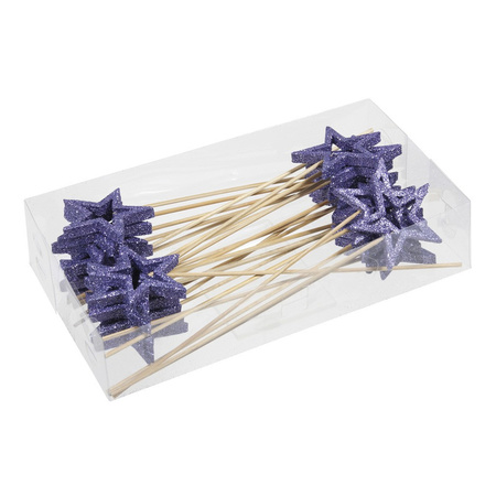 24x Purple open stars on wires 6 cm plastic