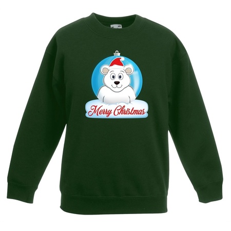 Christmas ball sweater polar bear green for kids