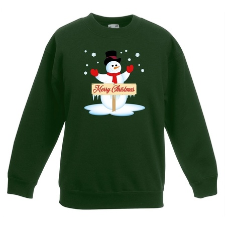 Christmas sweater green with snowman for kids