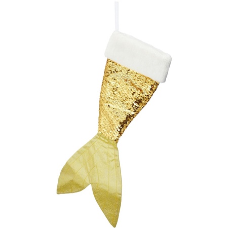 Kerstversiering kerstsok zeemeerminnen staart goud/wit 45 cm