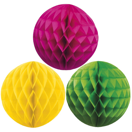 Christmas deco set 6x paper baubles 10 cm green yellow and fuchsia pink