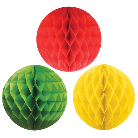 Christmas deco set 6x paper baubles 10 cm green yellow and red
