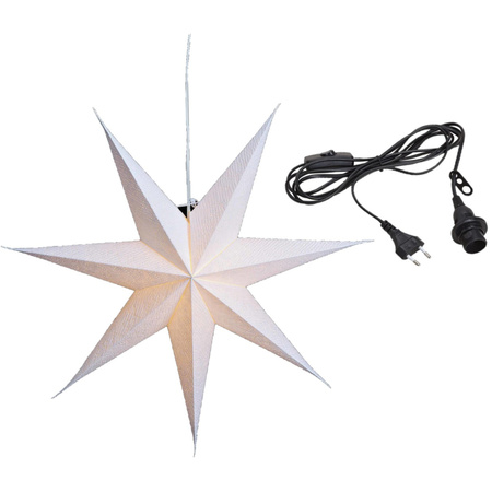 White paper christmas stars decorations 60 cm with lighting cable