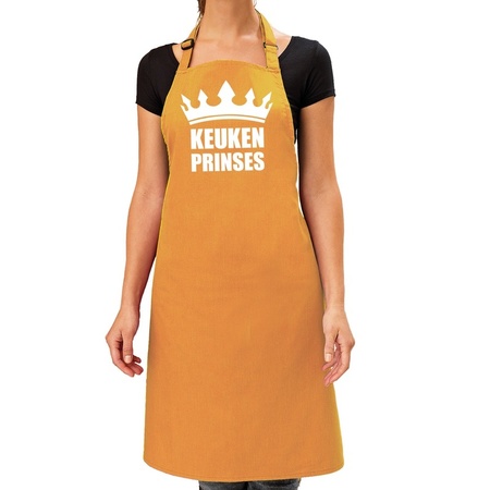 Keuken Prinses barbeque schort /keukenschort oker geel dames
