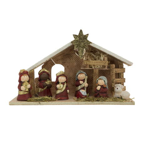 Kids christmas crib with figures and light 28 x 10 x 17