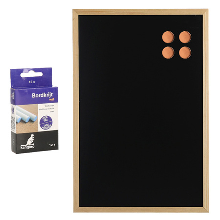 Krijtbord/schoolbord met magneten en 12x krijtjes - 40 x 60 cm