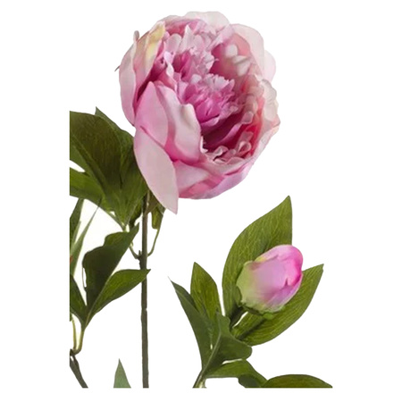 Kunstbloem pioenrozen tak - 3 bloemen - roze -  70 cm - decoratie