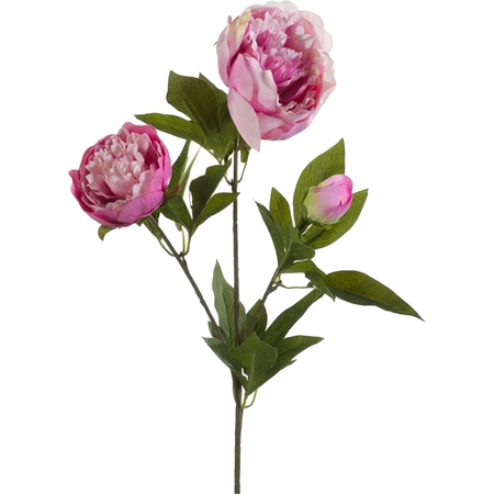 Kunstbloem pioenrozen tak - 3 bloemen - roze -  70 cm - decoratie