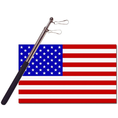 Country flag Amerika/USA - 90 x 150 cm - with compact telescoop stick - waveflags for supporters