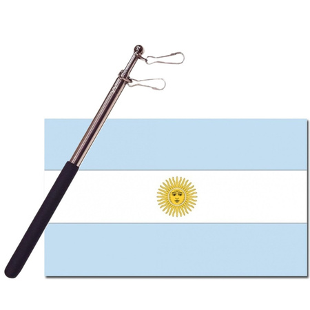 Landen vlag Argentinie - 90 x 150 cm - met compacte draagbare telescoop vlaggenstok - supporters