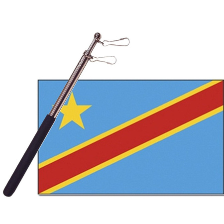 Country flag Congo - 90 x 150 cm - with compact telescoop stick - waveflags for supporters