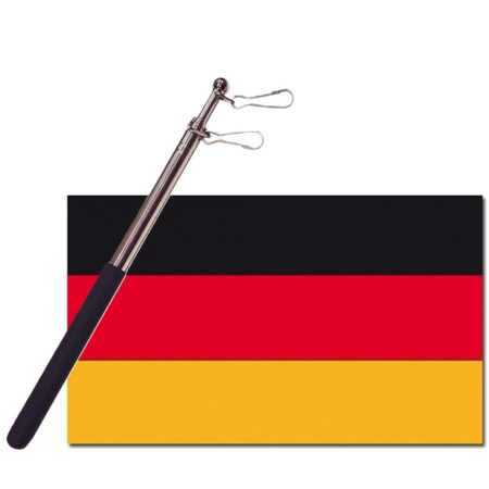 Landen vlag Duitsland - 90 x 150 cm - met compacte draagbare telescoop vlaggenstok - supporters