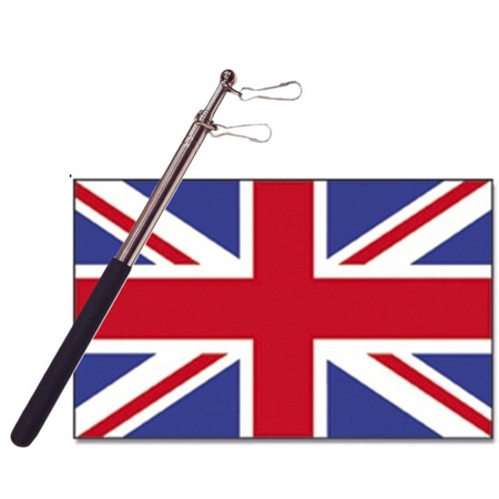 Landen vlag Engeland/UK - 90 x 150 cm - met compacte draagbare telescoop vlaggenstok - supporters