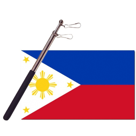 Landen vlag Filipijnen - 90 x 150 cm - met compacte draagbare telescoop vlaggenstok - supporters