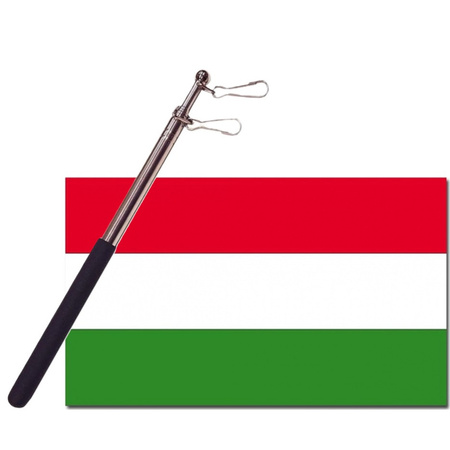 Country flag Hungary - 90 x 150 cm - with compact telescoop stick - waveflags for supporters