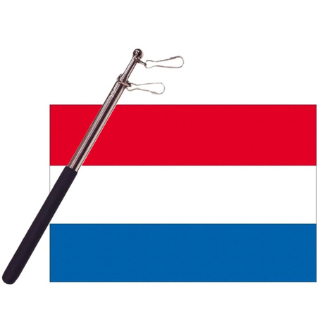 Country flag Holland - 90 x 150 cm - with compact telescoop stick - waveflags for supporters