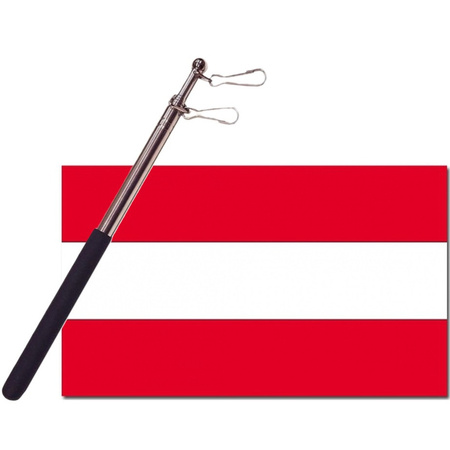 Country flag Austria - 90 x 150 cm - with compact telescoop stick - waveflags for supporters