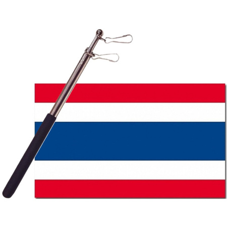 Landen vlag Thailand - 90 x 150 cm - met compacte draagbare telescoop vlaggenstok - supporters