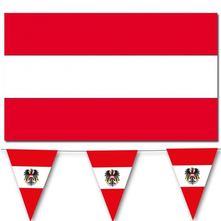 Landen vlaggen versiering set - Oostenrijk - Vlag 90 x 150 cm en vlaggenlijn 3.5 meter