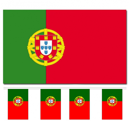 Landen vlaggen versiering set - Portugal - Vlag 90 x 150 cm en vlaggenlijn 9 meter