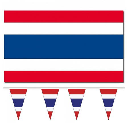Landen vlaggen versiering set - Thailand - Vlag 90 x 150 cm en vlaggenlijn 5 meter
