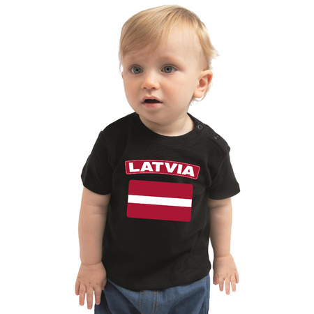 Latvia t-shirt met vlag Letland zwart voor babys