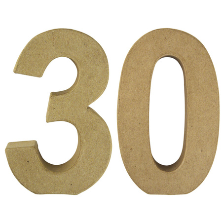 Leeftijd 30 jaar Papier mache 3D hobby knutsel cijfers setje van 15 x 9 x 3 cm