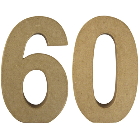 Leeftijd 60 jaar Papier mache 3D hobby knutsel cijfers setje van 15 x 9 x 3 cm