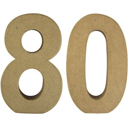 Leeftijd 80 jaar Papier mache 3D hobby knutsel cijfers setje van 15 x 9 x 3 cm
