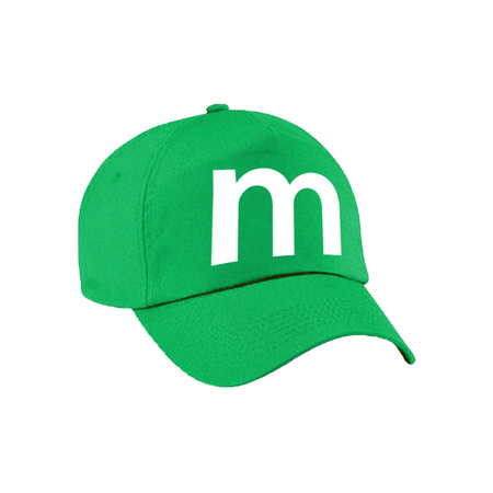 Letter M pet / cap groen voor kinderen - verkleed / carnaval baseball cap