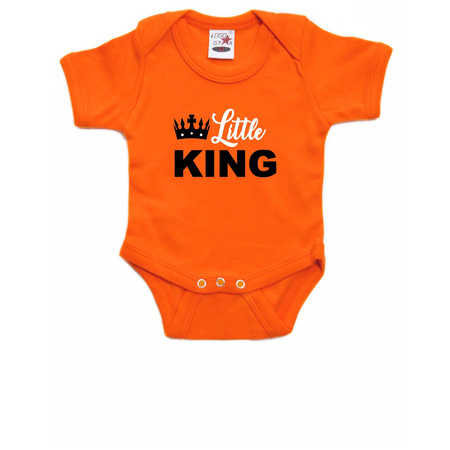 Little king Koningsdag romper met kroontje oranje voor babys