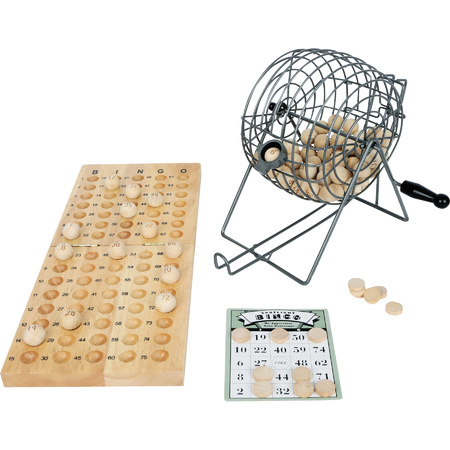 Luxe bingo spel metaal/hout complete set nummers 1-75 met molen/174x bingokaarten/2x stiften